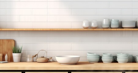 Fototapeta na wymiar Various kinds of bowls in a kitchen. generative AI