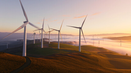 wind turbine at sunset - obrazy, fototapety, plakaty