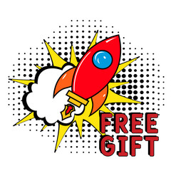 Free Gift banner design template. Social media poster design. Comic book explosion with text Free Gift, vector illustration. Free Gift banner pop art.