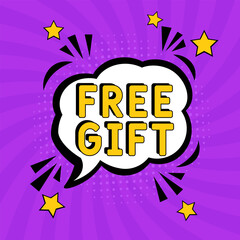 Free Gift banner design template. Social media poster design. Comic book explosion with text Free Gift, vector illustration. Free Gift banner pop art.