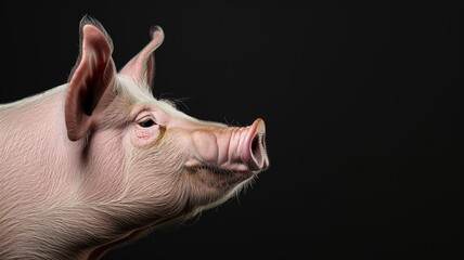 Close-up of a pig’s profile against a black background