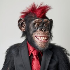Monkey in Suit and Tie With Red Hair, Adorable Animal Photo