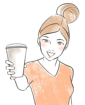 Clip art: woman in pink shirt offering a drink