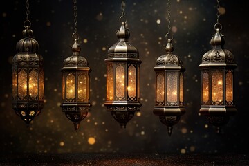 Obraz premium a shining lantern on a textured black background. generative AI