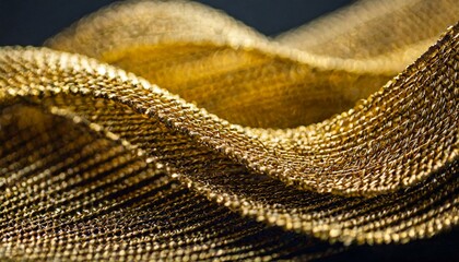 the golden buddha close up of rope on tactile beauty of the visual tapestry, gold necklace on a black background,  texture  Fine golden threads weave through an abstract ttexture