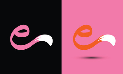 Obraz premium Initial letter e combine with fox tail BLACK and PINK