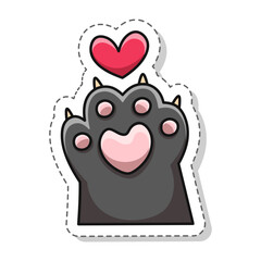 Illustration of a Valentine's theme sticker with cat paws and hearts