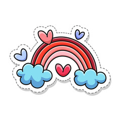Illustration of a Valentine's theme sticker, rainbow love and hearts