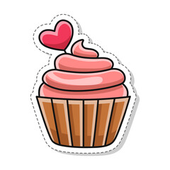 sticker illustration, cake and heart candles with a Valentine's theme