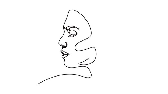 Continuous one line animation. Hand drawn animated motion graphic element of beautiful woman face portrait. beauty care concept. 4k videos