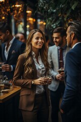 Business brunch event with professionals networking and sipping coffee, Generative AI