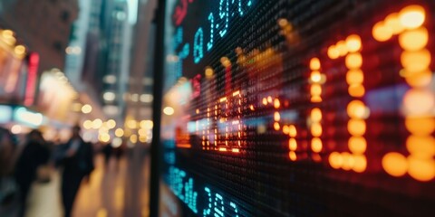 Fototapeta premium Display of Stock market quotes on LED screen, stock market investment concept