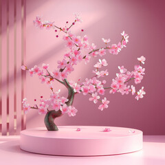 3D background pink podium stone display. 