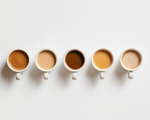 multiple coffee cup's, overhead view