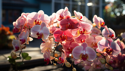 A vibrant bouquet of multi colored orchids brings nature elegance generated by AI