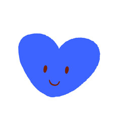 水彩手描き　青いハート　笑顔　イラスト
