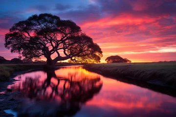  vibrant a scene that the ethereal beauty of a river landscape as twilight descends, with the silhouettes of trees and the calm water creating a sense of calm and introspection © Inn