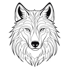 Naklejka premium Wolf Coloring Book Page Illustration Art On Transparent Background Generative AI.