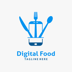 Cutlery and smartphone for digital food logo design