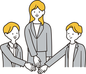 力を合わせる3人のビジネスパーソンのイラスト素材