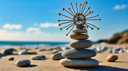  Zen Balance: Stack of Pebble Stones on the Beach, Symbol of Harmony and Meditation by the Sea © Rabbi