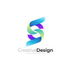 Symbol S logo with blue color, 3d style design