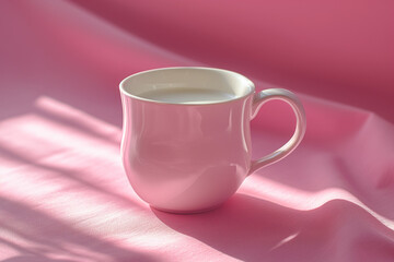 Obraz na płótnie Canvas stock photo of a milk jug, on a pink background with bold contrasting color