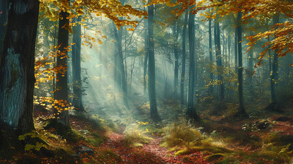 Fototapeta premium autumn forest in the morning