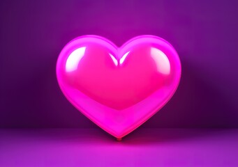 Glowing pink heart symbol on purple background. generative AI