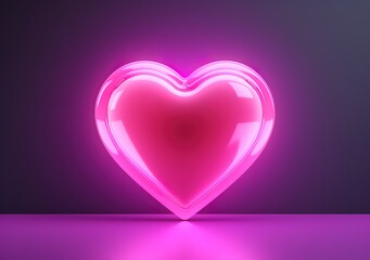 Glowing pink heart symbol on purple background. generative AI
