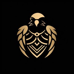 A gold eagle logo that combines a defense theme with attributes of sturdiness, strength, elegance, modernity, luxury, and boldness, defining the company's image