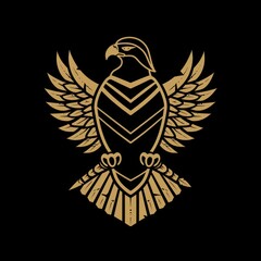 Obraz premium A gold eagle logo incorporating a defense concept, conveying a sense of sturdiness, strength, elegance, modernity, luxury, and boldness for the company
