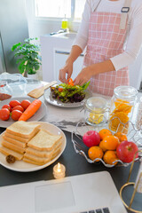 Thai girl cook and food background