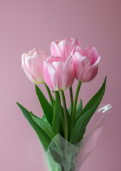 Fototapeta premium retro illustration tulips wrapped in transparent plastic