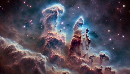 Deep space nebula with pillar clouds