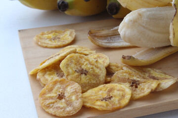 Delicious healthy snack of banana chips.