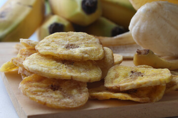 Delicious healthy snack of banana chips.