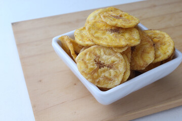 Delicious healthy snack of banana chips.