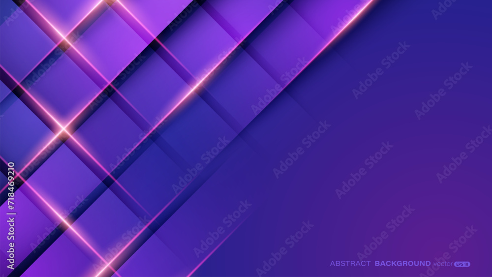 Poster abstract background with geometric purple gradient, diagonal glowing lines and shadow