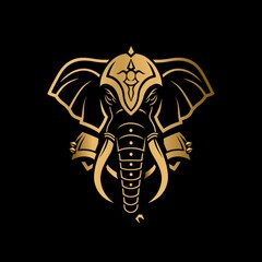Obraz premium A gold elephant logo incorporating a defense concept, conveying a sense of sturdiness, intelligence, strength, elegance, modernity, luxury, and boldness for the company