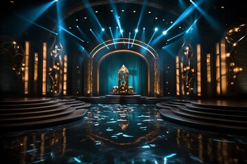 Awards stage with a backdrop featuring sponsor logos, Generative AI