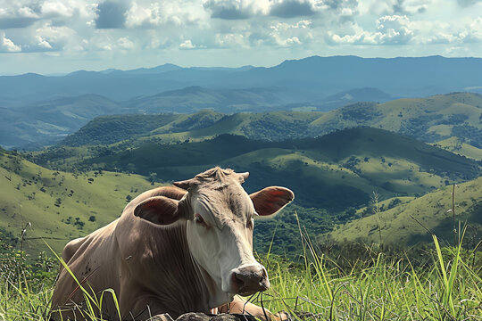 cow on the mountain. Generative AI