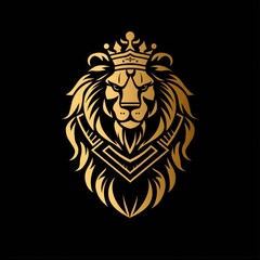 Fototapeta premium A gold lion logo incorporating a defense concept, conveying a sense of sturdiness, strength, elegance, modernity, luxury, and boldness for the company