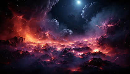 Night sky, cloud backgrounds, nature galaxy, dark star nebula Astronomy dusk generated by AI - obrazy, fototapety, plakaty