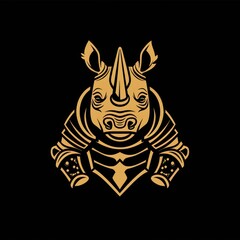 Fototapeta premium A gold rhino logo incorporating a defense concept, conveying a sense of sturdiness, strength, elegance, modernity, luxury, and boldness for the company