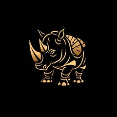 Fototapeta premium A gold rhino logo incorporating a defense concept, conveying a sense of sturdiness, strength, elegance, modernity, luxury, and boldness for the company