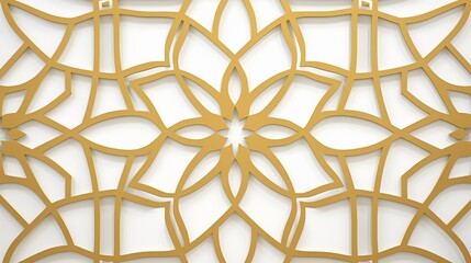Islamic background with golden arabic flowers and ornament illustration on white.