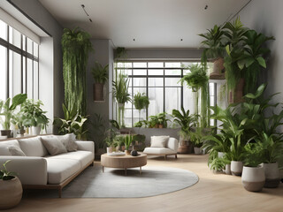 Naklejka premium Green Oasis Transform Your Space with Indoor Plants for a Touch of Nature. Generative AI