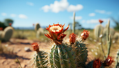 Beautiful flower head in a dry meadow under the summer sun generated by AI