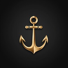 Minimalistic anchor icon in gold on a black background.
